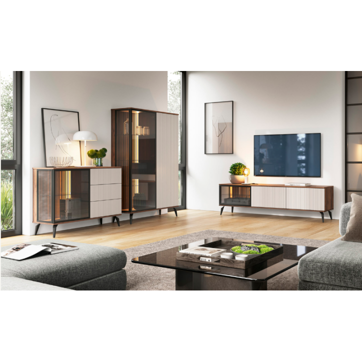 Ensemble meuble TV VICI couleur Cachemire / Noyer Warmia